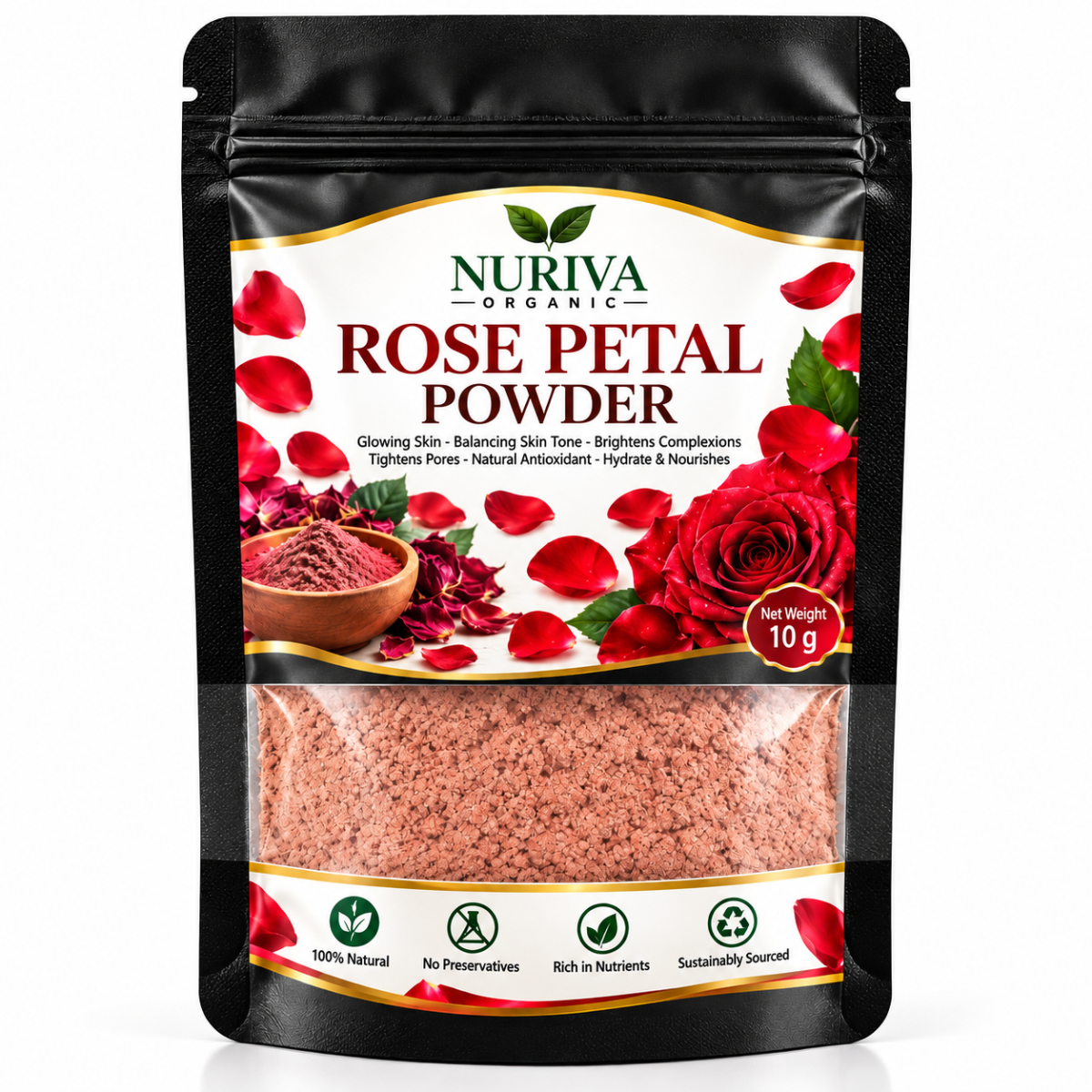 100% Natural NURIVA ORGANIC Rose Petal Powder, No Preservatives